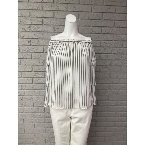 Worthington Women Stripe Off Shoulder Tiered Sleeve Blouse Size M - Picture 1 of 7